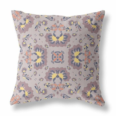 PALACEDESIGNS 18 in. Pale Purple Floral Indoor & Outdoor Zip Throw Pillow Brown & Yellow PA3097796